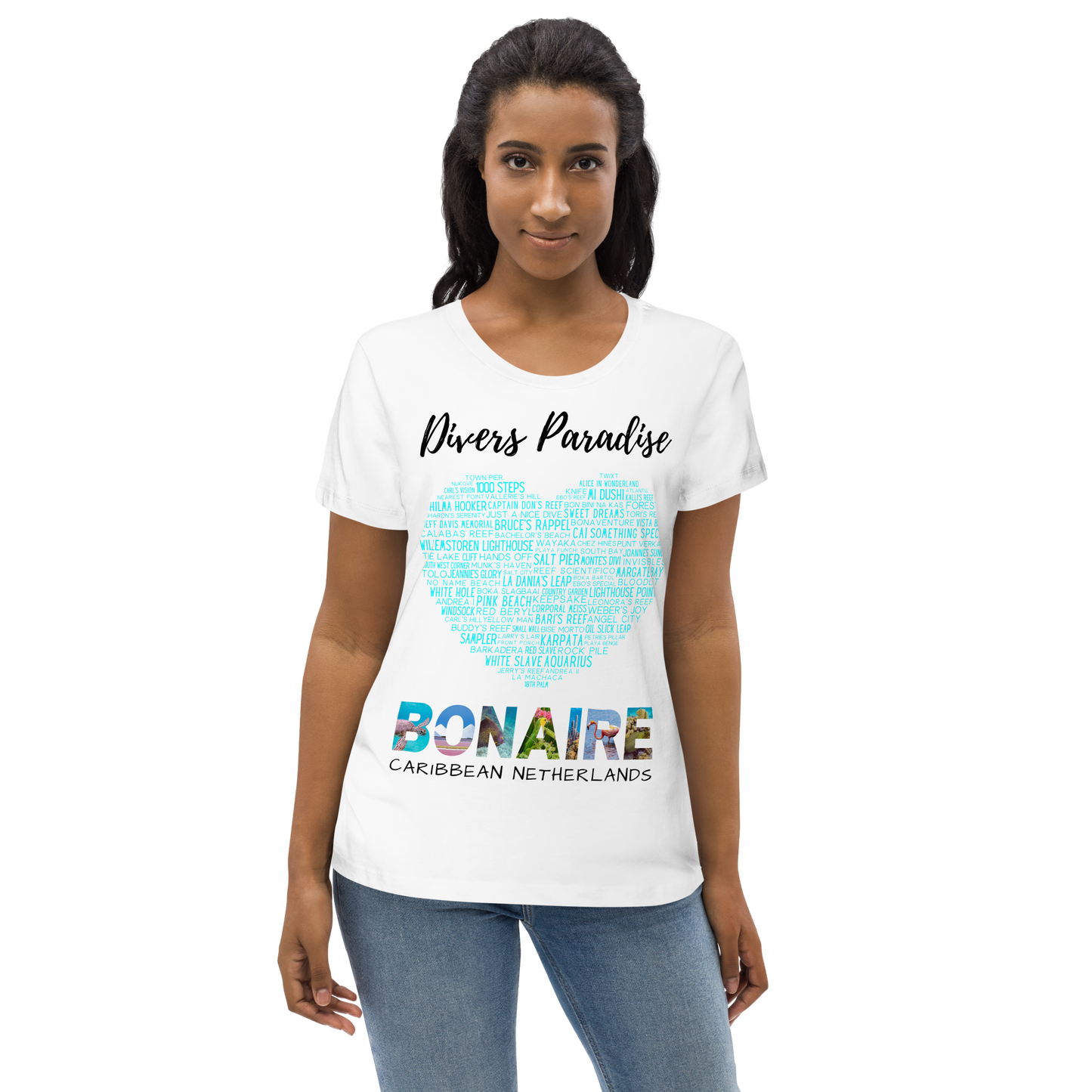 Women s Fitted Organic Cotton T Shirt Bonaire Divers Paradise